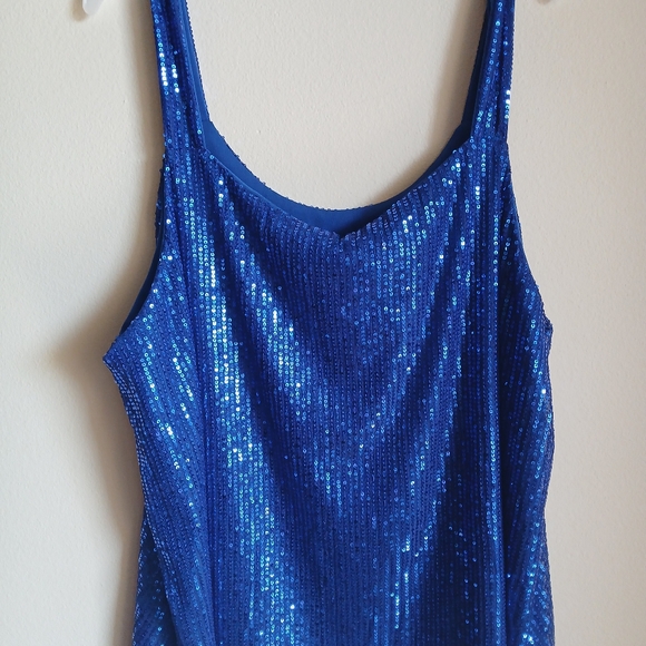Women Sparkly Sequin Tank Top Royal Blue 2XL - Picture 8 of 9